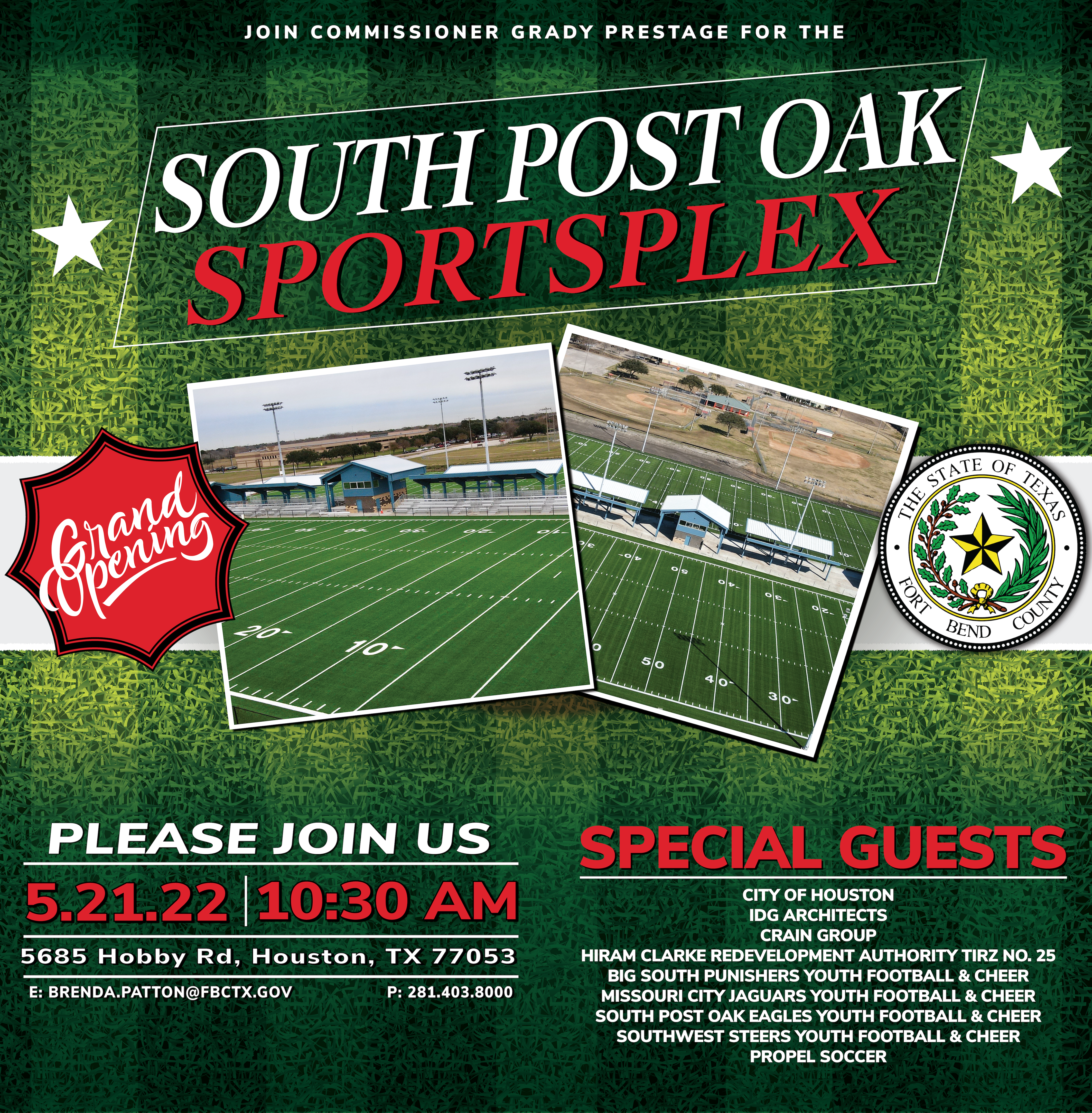 South Post Oak Sportsplex Grand Opening and Ribbon Cutting Flyer